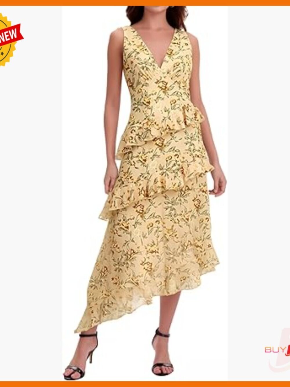 Boho Floral Mesh Maxi Dress V-Neck Sleeveless Tiered Flowy Elastic Waist